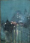 Childe Hassam Famous Paintings - Nocturne Railway Crossing Chicago